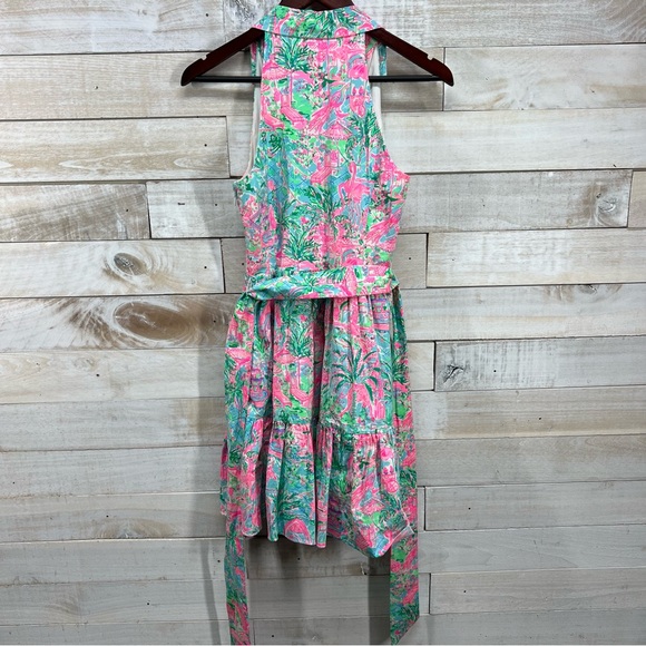 Lilly Pulitzer Dress Size 0 Pink Flamingo Halter Preppy Beach Coastal Fit Flare - Picture 11 of 16